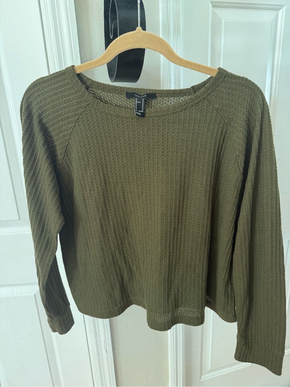 Forever 21 Olive Green Waffle Knit Long Sleeve Top